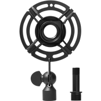 Black LogiLink Thronmax P2 metal shock mount with circular design, adjustable arm, and microphone holder.