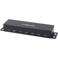Grey LogiLink UA0148 interface hub with seven USB ports and mounting brackets.