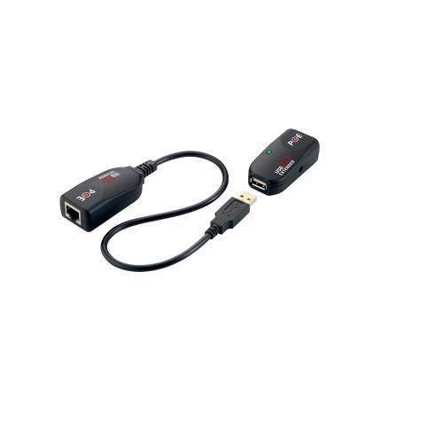 LogiLink UA0207 network card featuring a black plastic casing, with an Ethernet port and a USB connector, designed for 480 Mbit/s data transfer, includes a green LED indicator.