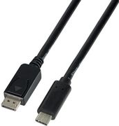 Black adapter cable featuring a USB-C plug on one end and a DisplayPort plug on the other, measuring 1.80 meters in length, designed for high-quality video output.