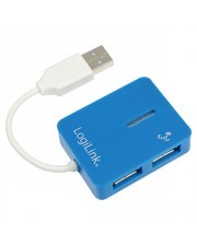 Blue LogiLink USB 2.0 4-Port Hub with a white USB connector, featuring two USB ports on one side and a sleek, compact design for easy connectivity.