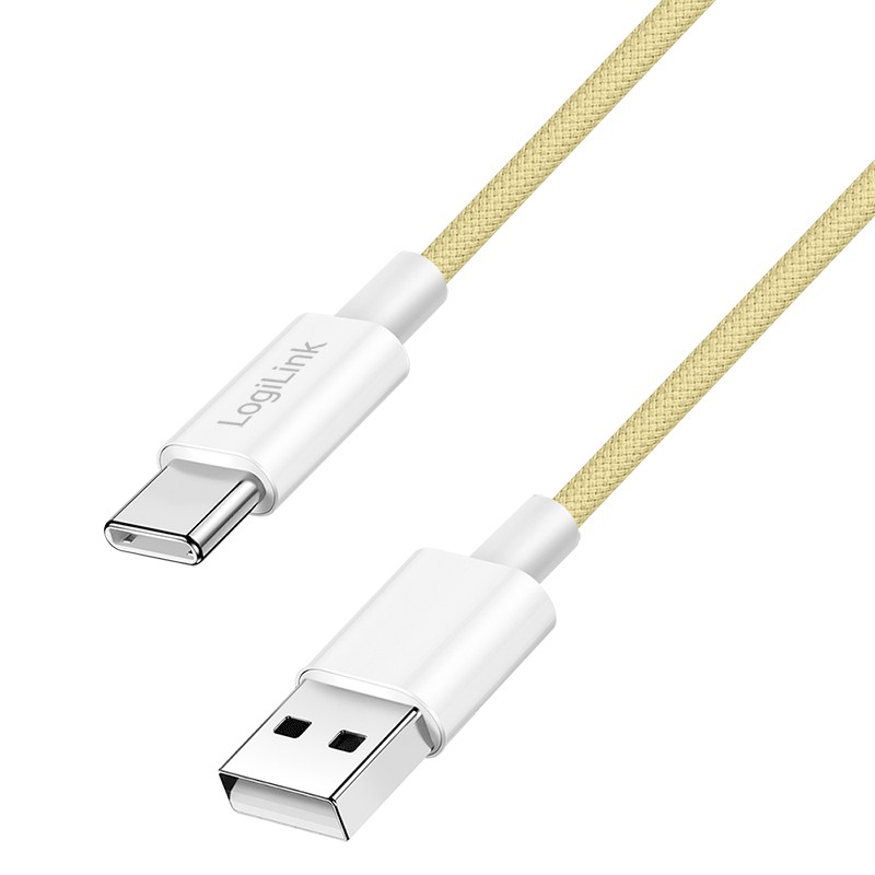 Yellow 0.5m USB-C cable with a durable braided design, featuring a USB-A plug on one end and a USB-C plug on the other, both with silver metal connectors.