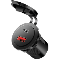 Black LogiLink USB charger with 2 ports, USB-AF and USB-CF, 60W power, round design, and flip-open cover.