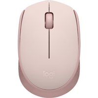 Pink Logitech wireless optical mouse, ambidextrous design, with scroll wheel and sleek finish.