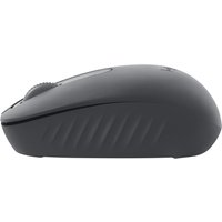 Black Logitech ambidextrous Bluetooth mouse with textured sides and scroll wheel, sleek design.