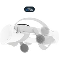 White Logitech VR headset with headband, USB Type-C, and circular ear pads.