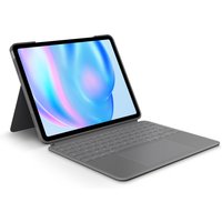 Grey Logitech Combo Touch keyboard case with AZERTY layout, smart connector, and kickstand for tablets.