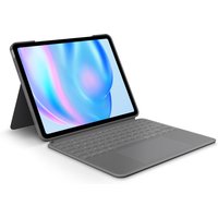 Grey Logitech Combo Touch keyboard case with kickstand, QWERTY layout, and Smart Connector for tablets.