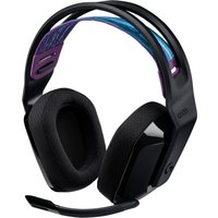 Black Logitech G535 wireless gaming headset with cushioned ear pads and adjustable headband.