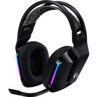 Black Logitech G G733 wireless headset with RGB lighting and padded ear cups.