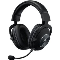 Black Logitech G PRO X gaming headset with padded ear cups, detachable microphone, and silver logo on the ear cups.