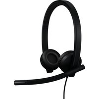 Black Logitech H570e wired headset with cushioned ear pads, adjustable headband, and USB Type-A connector.