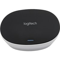 Black and white Logitech Hub for Group with rounded edges and LED indicator on top.