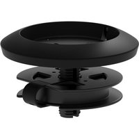 Black Logitech Mic Pod Mount with circular base, adjustable clamp, and sleek design for secure microphone attachment.