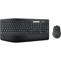 Black Logitech MK850 Performance wireless keyboard with cushioned palm rest and ergonomic mouse.