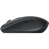 Black Logitech MX Anywhere 3S wireless mouse with ergonomic design, side buttons, and textured grip.