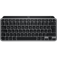 Compact Logitech MX Keys Mini For Mac keyboard, Bluetooth, QWERTY UK layout, sleek black keys with gray frame.