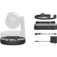 Black Logitech Rally Camera Extension Kit with hub, cables, and mounting hardware for video conferencing setup.