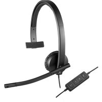 Black Logitech USB Headset H570e Mono with adjustable headband, single ear cup, and inline control panel.