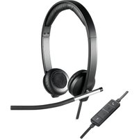 Black Logitech USB Headset Stereo H650e with padded ear cups, adjustable headband, and inline control panel.