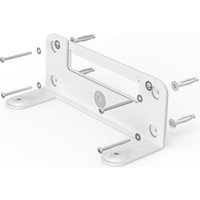 White Logitech wall mount bracket for video bars with multiple screw holes and included screws.
