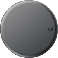 Round gray Logitech Bluetooth speaker control dial with "logi" logo.