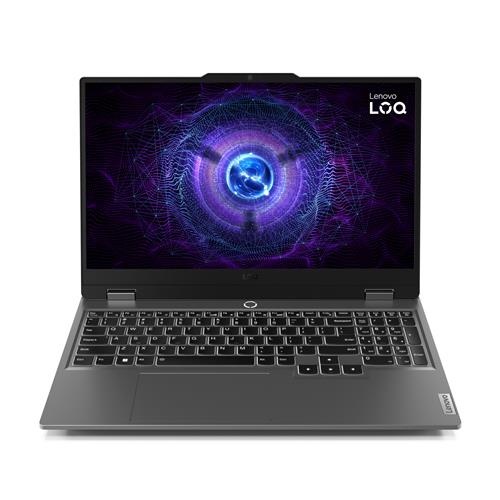 Lenovo LOQ 15IAX9I laptop featuring a 15.6" Full HD display, sleek gray chassis, backlit keyboard, and Intel Core i5 processor, with Intel Arc A530M graphics and Windows 11.