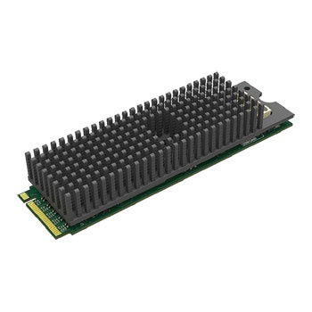 MAGEWELL Eco Capture HDMI 4K M.2 card features a green circuit board with a large, textured black heatsink for efficient cooling and connectivity ports for HDMI input.