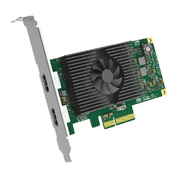 MAGEWELL Pro Capture HDMI 4K Plus is a green circuit board with a large black heat sink, featuring two HDMI ports and various electronic components, designed for high-quality video capture.