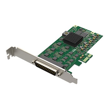 Green circuit board with multiple chips, connectors, and a metal bracket, designed for video capture, featuring a D-sub connector for input/output.