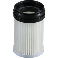White cylindrical vacuum filter with black rubber top and pleated design for Makita DCL281F.