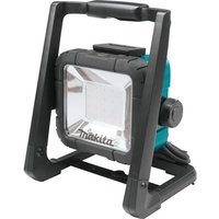 Makita DML805/1 cordless worklight with black frame, LED panel, teal accents, and adjustable handle.