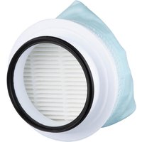 White Makita HEPA filter with black rubber seal and blue fabric cover for CL003G vacuum cleaner.