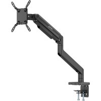 Black Manhattan desk mount for TV/monitors, full motion spring arm, C-clamp base, VESA compatible, fits 13"-42" screens.