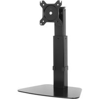 Black Manhattan desk mount for TV and monitors with gas spring, adjustable tilt, swivel, and rectangular base.