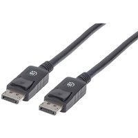 Black Manhattan DisplayPort 1.2 cable, 1m, male to male, with latches, fully shielded, supports 4K@60Hz.