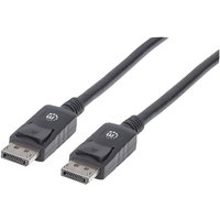 Black Manhattan DisplayPort 1.2 cable, 2m, male to male, with latch, supports 4K@60Hz, features sturdy connectors.