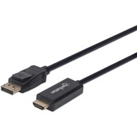 Black Manhattan DisplayPort 1.2 to HDMI cable, 1.8m, male to male, with latch, supports 4K@60Hz, three-year warranty.