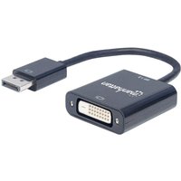 Black Manhattan DisplayPort to DVI-D adapter cable, 23cm, male to female, with connectors and branding visible.
