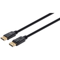 Black Manhattan DisplayPort 1.4 cable, 1m, with gold-plated connectors, latches, and fully shielded PVC exterior.