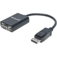 Black Manhattan DisplayPort to VGA HD15 Converter Cable, 15cm, with male DisplayPort and female VGA connectors.