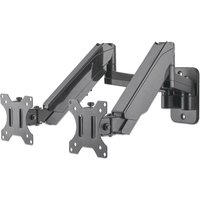 Black Manhattan dual wall mount with full motion gas spring arms for 17"-32" screens, VESA 75x75mm, 100x100mm.