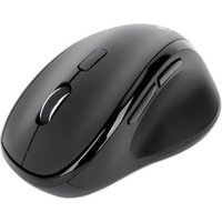 Black Manhattan ergonomic wireless mouse, right-handed, six buttons, scroll wheel, USB-A and USB-C receiver included.