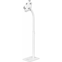 White Manhattan floor stand for tablets, 360° rotation, height adjustable, lockable, with extendable clamps.