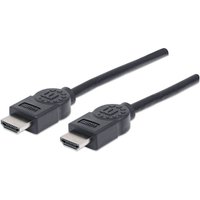 Black Manhattan HDMI cable, 1.8m, male to male connectors, supports 4K@30Hz, high-speed, durable design.
