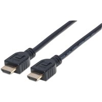Black Manhattan HDMI cable, 2m, male to male, CL3 rated, suitable for in-wall use, supports 4K@60Hz, ultra HD, Ethernet.