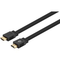 Black Manhattan flat HDMI cable, 0.5m, male to male, supports 4K@60Hz, Ethernet, Ultra HD, premium high speed.