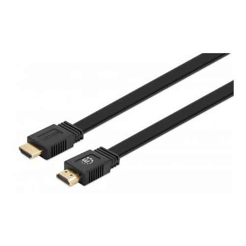 Black flat HDMI cable, 3.00 meters long, featuring double shield for enhanced durability, with gold-plated connectors on both ends.