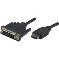 Black Manhattan HDMI to DVI-D 24+1 cable, 1m, male to male, dual link connectors, durable design.