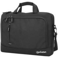 Black Manhattan laptop bag, 14.1", padded, with front pocket, trolley strap, removable shoulder strap, and padded handle.